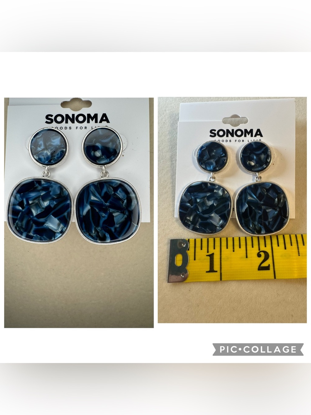 NWT SONOMA Navy Tortoiseshell Drop Earrings